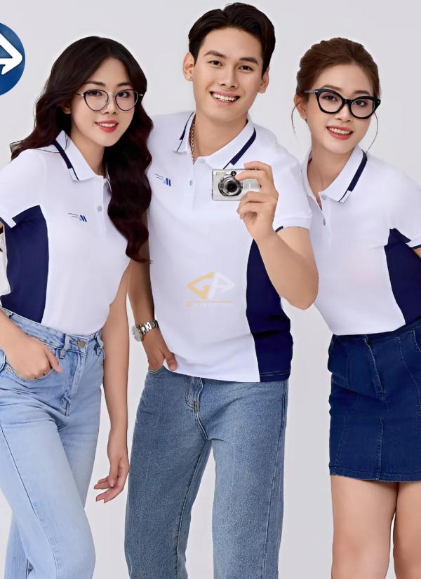 Đồng phục công ty áo polo phối trắng xanh