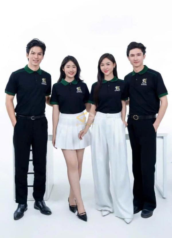 Áo màu đen phối cố xanh két